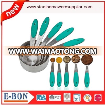 Quality 304 Stainless Steel 5pcs Measuring Cup and Spoon Set With Silicone Handle On Sale